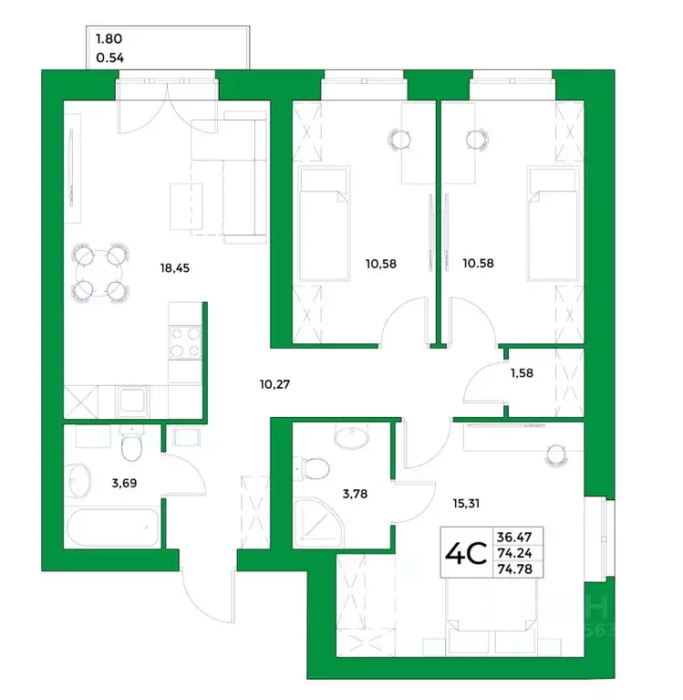 3-к кв. Башкортостан, Уфимский район, Зубовский сельсовет, с. Зубово ... - Фото 1