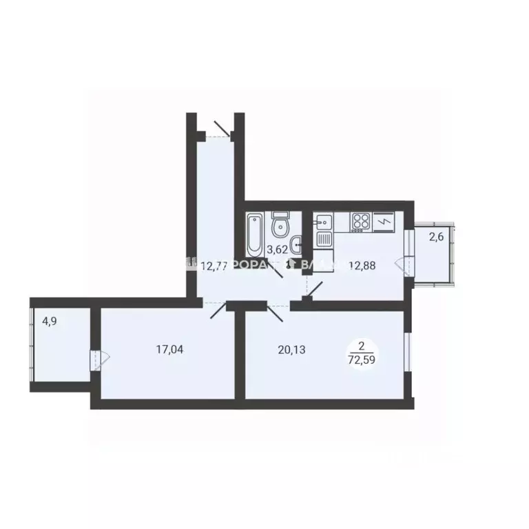 2-к кв. Челябинская область, Магнитогорск ул. Зеленый Лог, 67/2 (72.5 ... - Фото 2
