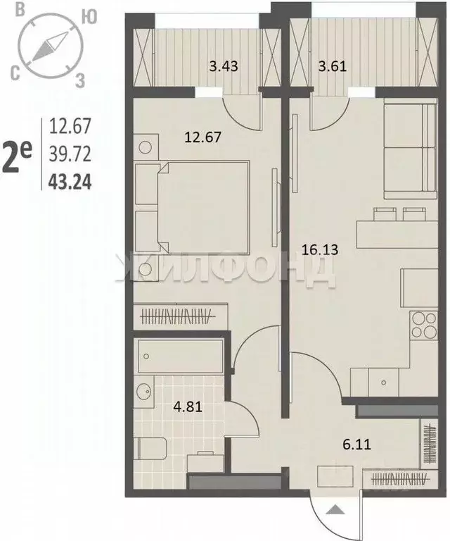 1-к кв. Воронежская область, Воронеж Краснознаменная ул., 72 (43.2 м) - Фото 0