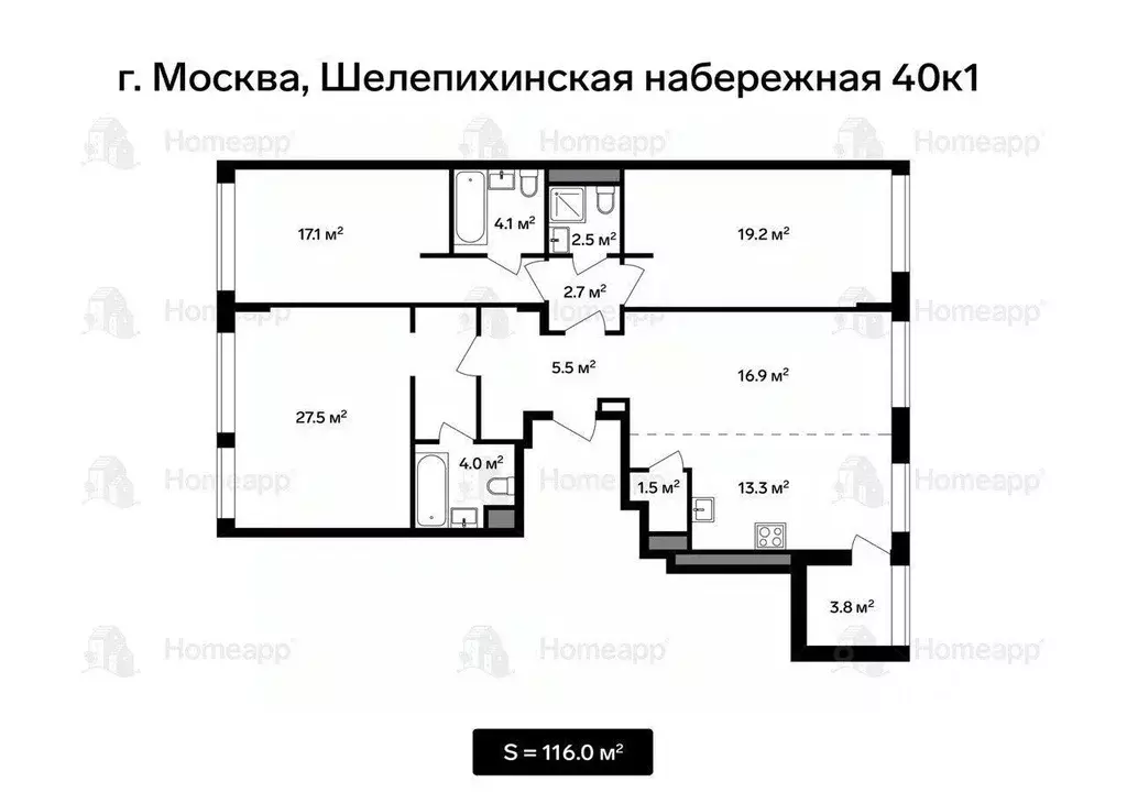 4-к кв. Москва Шелепихинская наб., 40к1 (116.0 м) - Фото 1