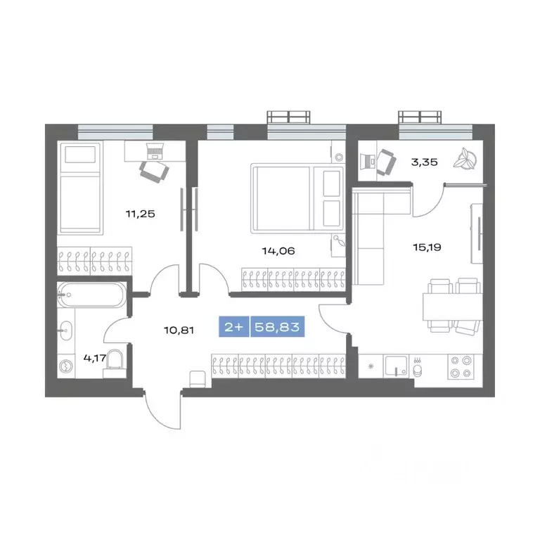 2-к кв. Тюменская область, Тобольск Зона ВУЗов тер., Ритм жилой ... - Фото 1