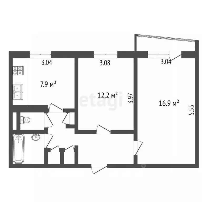 2-к кв. Челябинская область, Челябинск ул. Комарова, 135 (49.2 м) - Фото 2
