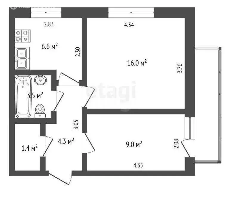 2-комнатная квартира: Кемерово, Институтская улица, 13 (40.5 м) - Фото 1