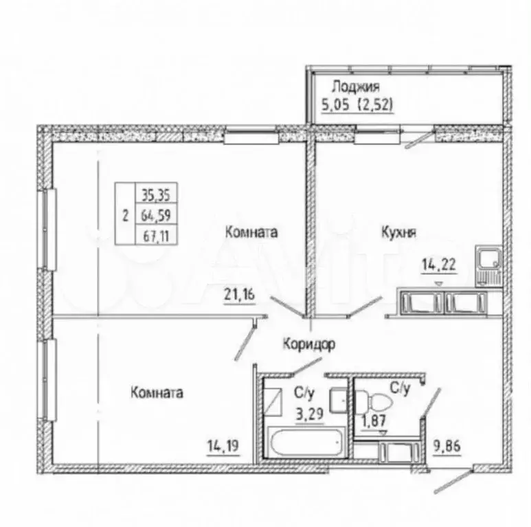 2-к. квартира, 64 м, 23/24 эт. - Фото 0