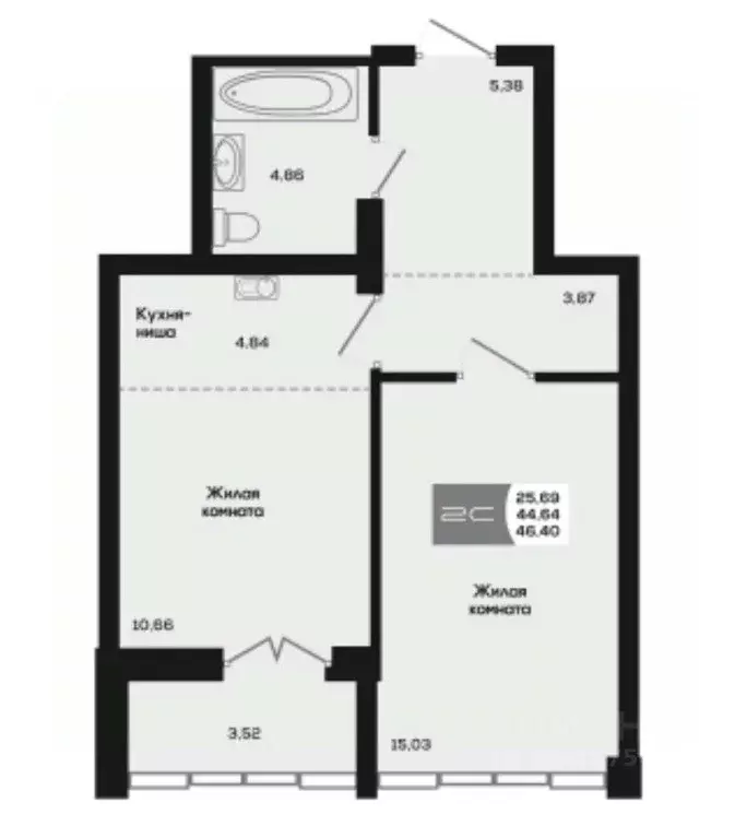 2-к кв. Новосибирская область, Новосибирск ул. Титова, 48 (44.64 м) - Фото 1
