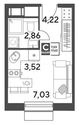 Квартира-студия, 17,6 м, 15/15 эт. - Фото 0