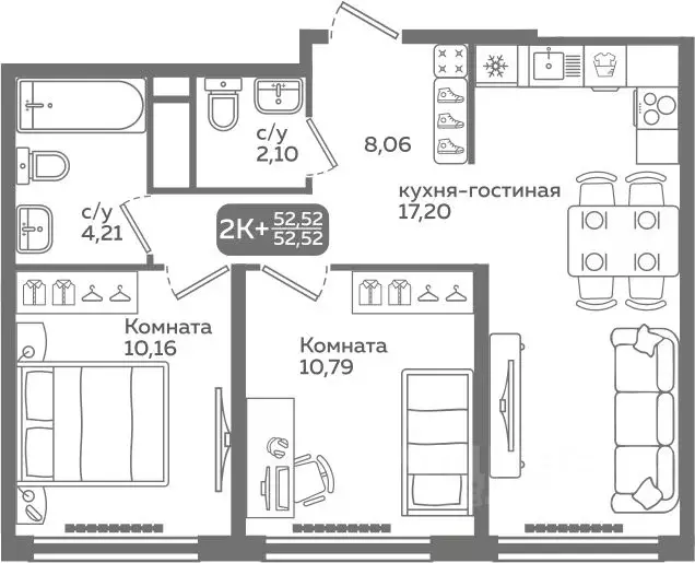 2-к кв. Тюменская область, Тюмень ул. Заполярная, 9/2 (52.52 м) - Фото 0