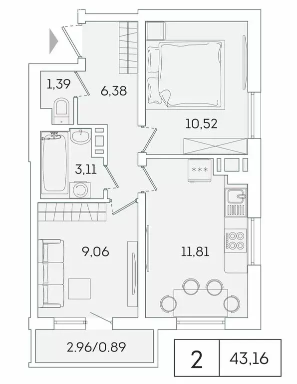 2-комнатная квартира: Мурино, Графская улица, 6к1 (42.4 м) - Фото 1