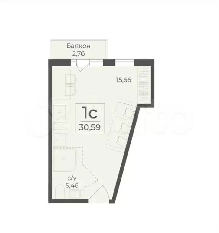 Квартира-студия, 30,6 м, 3/7 эт. - Фото 0