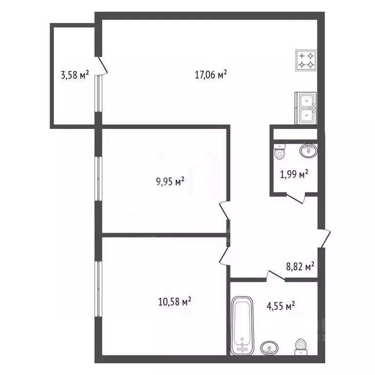 2-к кв. Санкт-Петербург Волхонское ш., 7с1 (52.95 м) - Фото 2