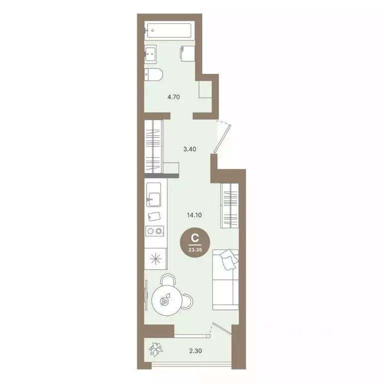 Студия Нижегородская область, Нижний Новгород 52-й кв-л,  (23.35 м) - Фото 0