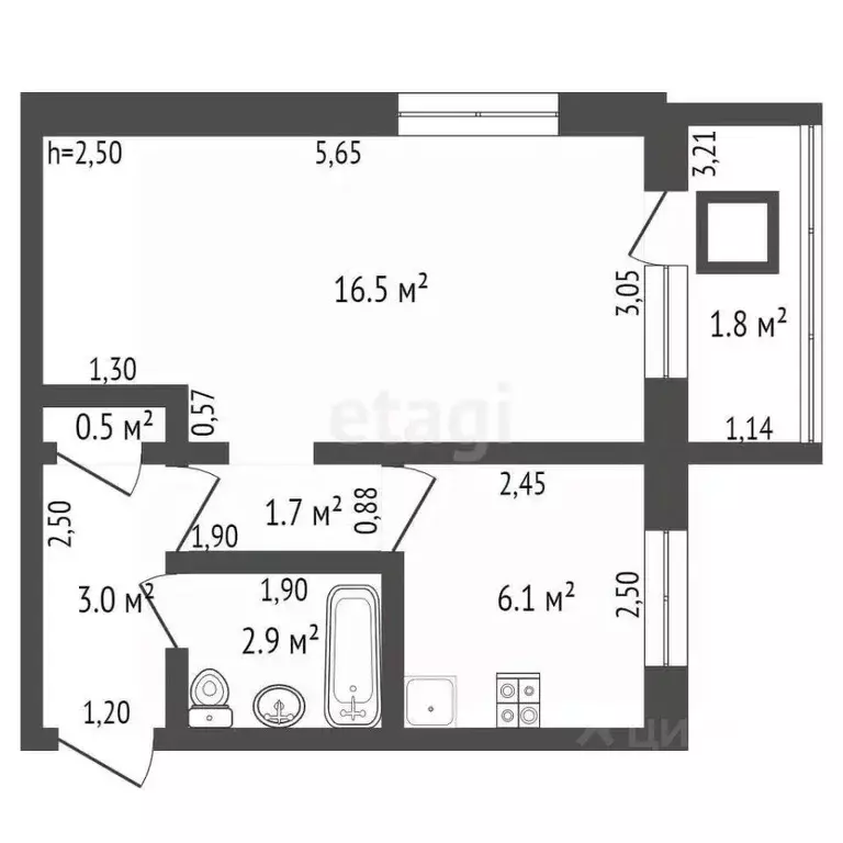 1-к кв. Брянская область, Брянск Почтовый пер., 85 (30.7 м) - Фото 1