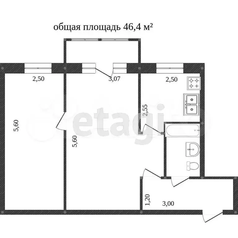 2-к. квартира, 45,4 м, 3/5 эт. - Фото 0