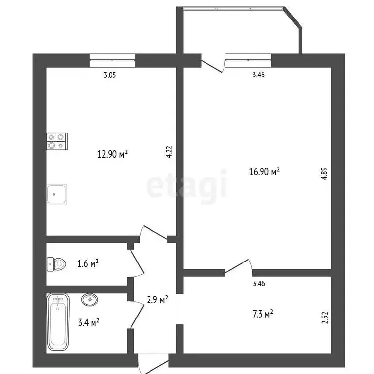 1-комнатная квартира: Тюмень, улица Пермякова, 72к3 (45 м) - Фото 1
