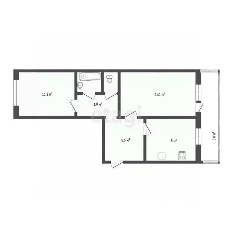 2-к кв. Вологодская область, Череповец ул. Наседкина, 11 (48.0 м) - Фото 1