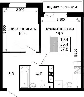1-к. квартира, 37,8 м, 15/16 эт. - Фото 1