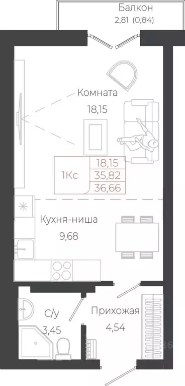 1-к кв. Алтай, Майминский район, с. Майма ул. Энергетиков (36.66 м) - Фото 1
