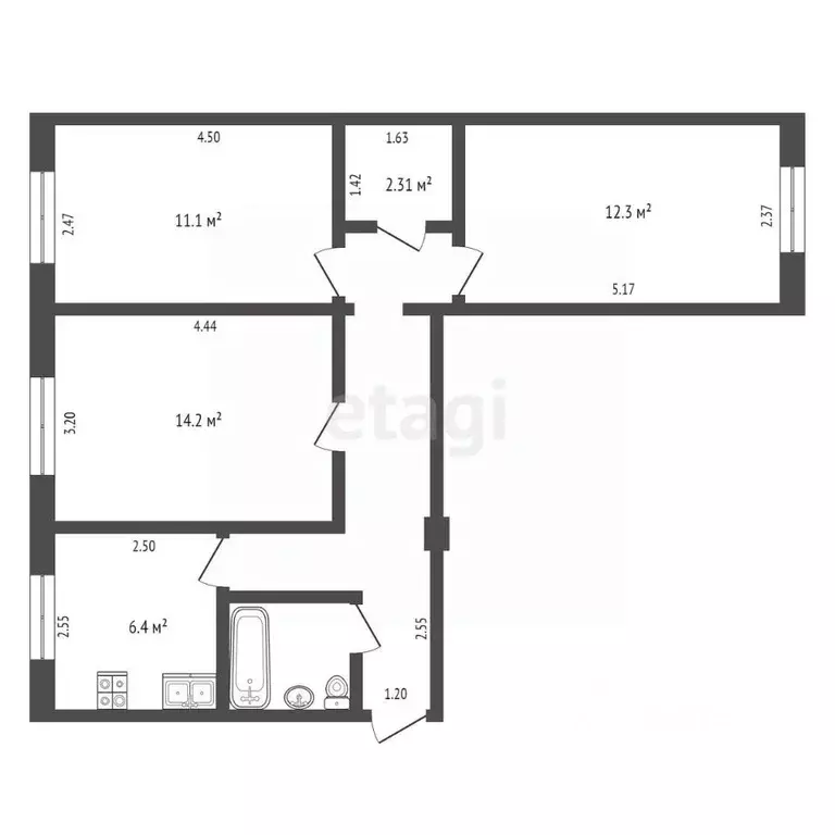 3-к кв. Калужская область, Калуга ул. Циолковского, 27 (59.0 м) - Фото 2