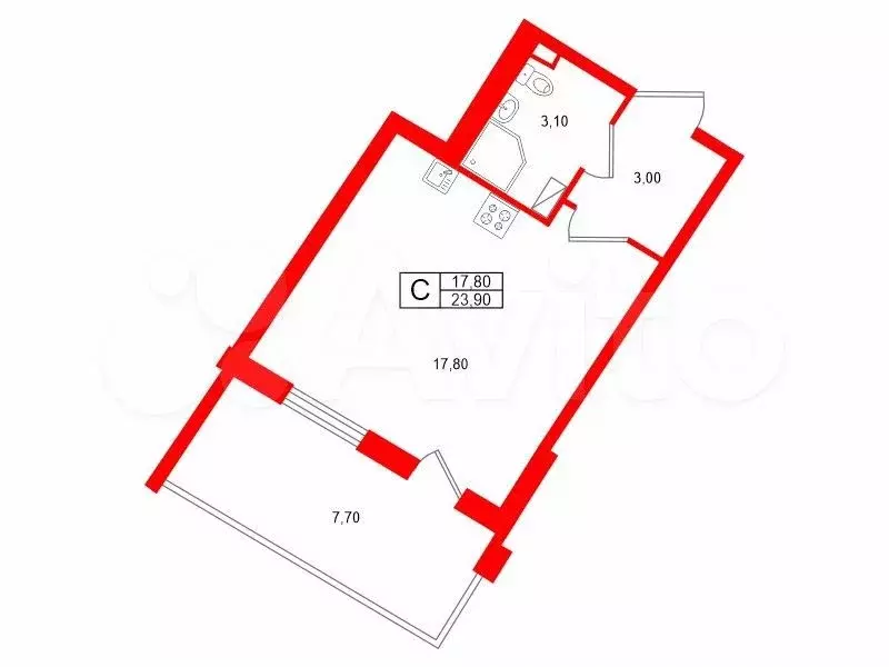 Квартира-студия, 23,9 м, 3/5 эт. - Фото 0