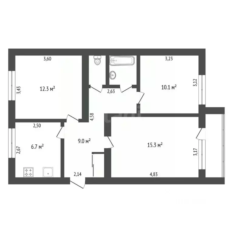 3-к кв. Амурская область, Благовещенск Политехническая ул., 53 (57.8 ... - Фото 2