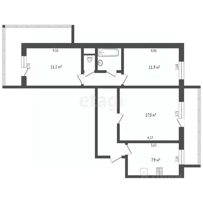 3-к кв. Томская область, Томск ул. Вершинина, 54 (61.6 м) - Фото 1