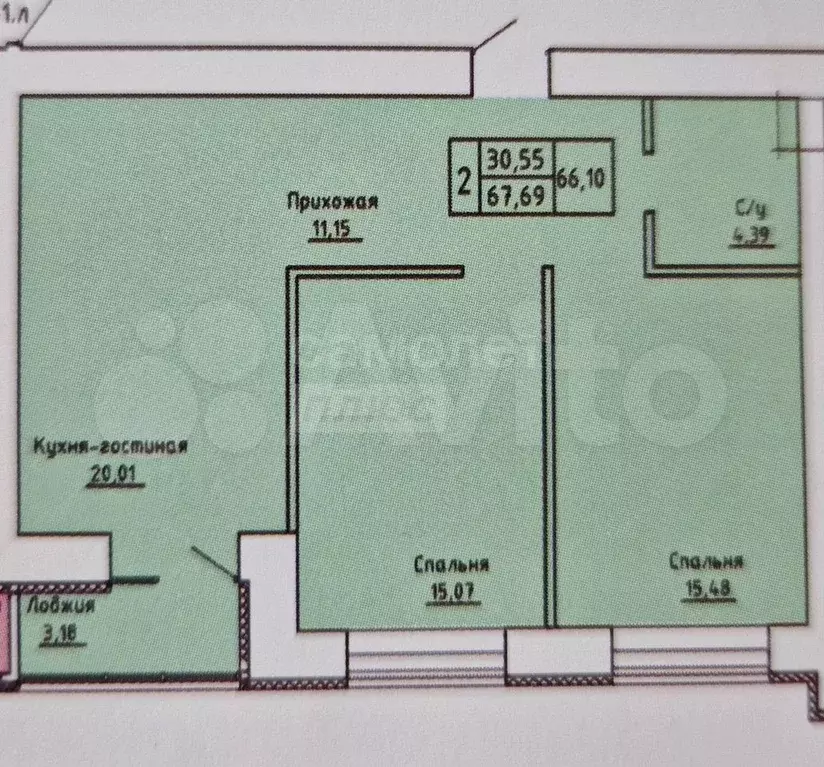 2-к. квартира, 67,7 м, 2/17 эт. - Фото 0