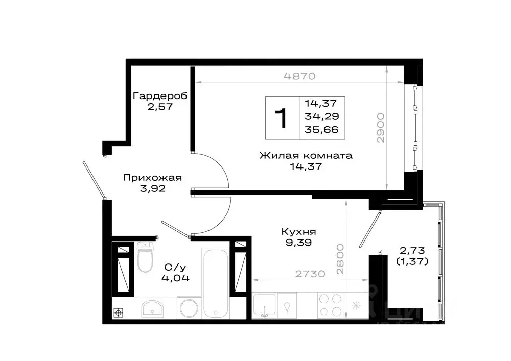 1-к кв. Ростовская область, Ростов-на-Дону Нефтекачка кв-л,  (35.66 м) - Фото 1