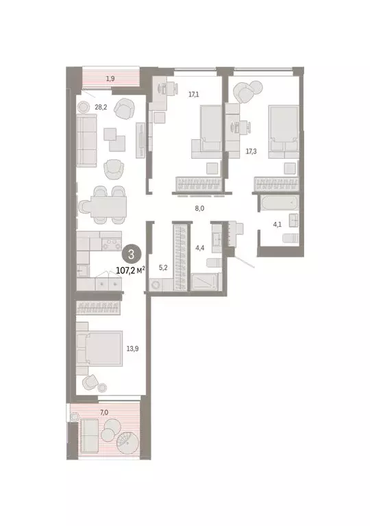 3-комнатная квартира: Екатеринбург, улица Гастелло, 19А (107.15 м) - Фото 2