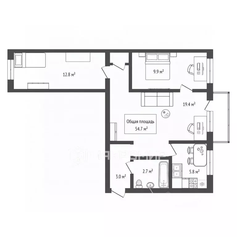 3-к кв. Новосибирская область, Новосибирск ул. Стофато, 11 (54.7 м) - Фото 1