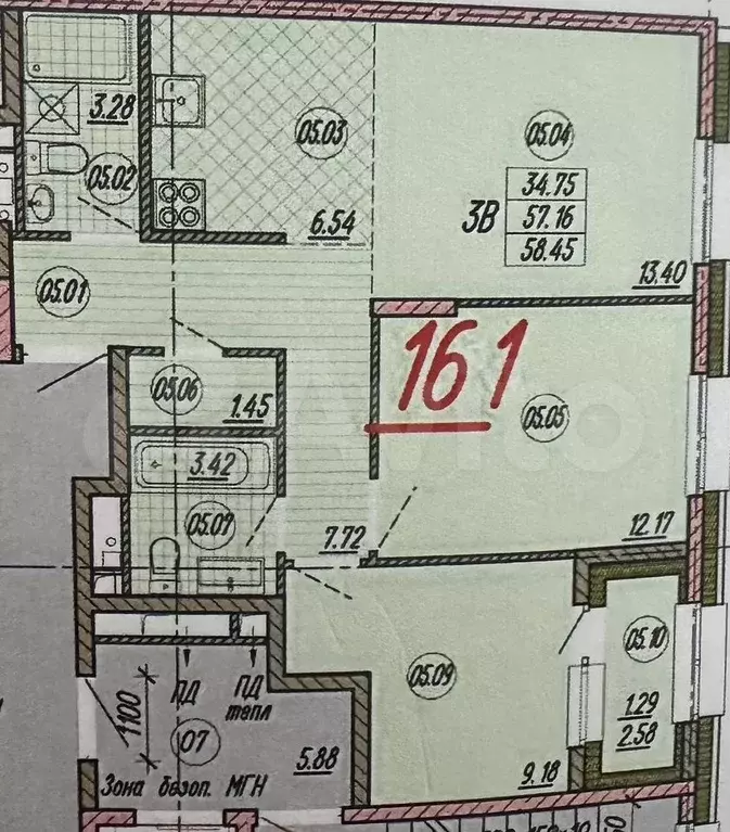 3-к. квартира, 58,5 м, 6/6 эт. - Фото 0