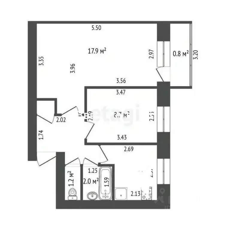 2-к кв. Башкортостан, Стерлитамак ул. Худайбердина, 62 (40.9 м) - Фото 2
