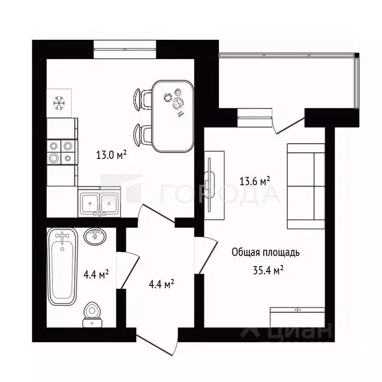 1-к кв. Новосибирская область, Новосибирск Стрижи мкр, 9 (35.4 м) - Фото 2