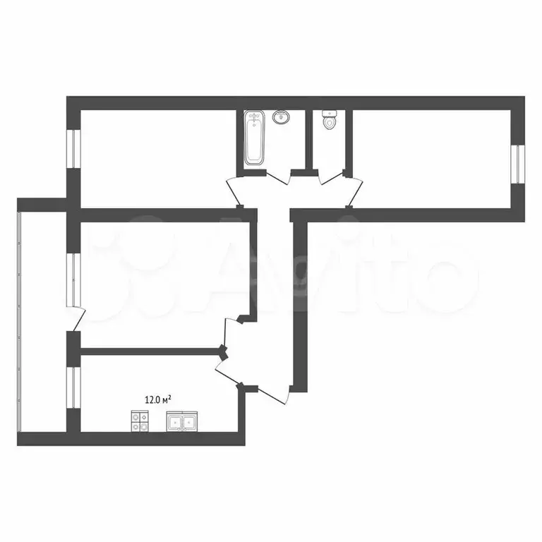 3-к. квартира, 61 м, 3/6 эт. - Фото 1