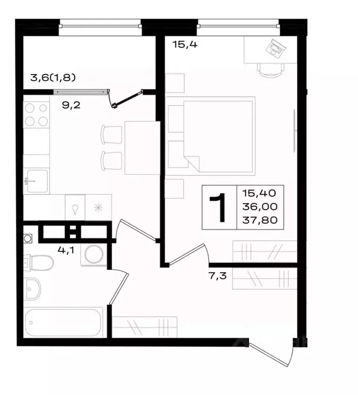 1-к кв. Ростовская область, Аксай просп. Аксайский (37.8 м) - Фото 0