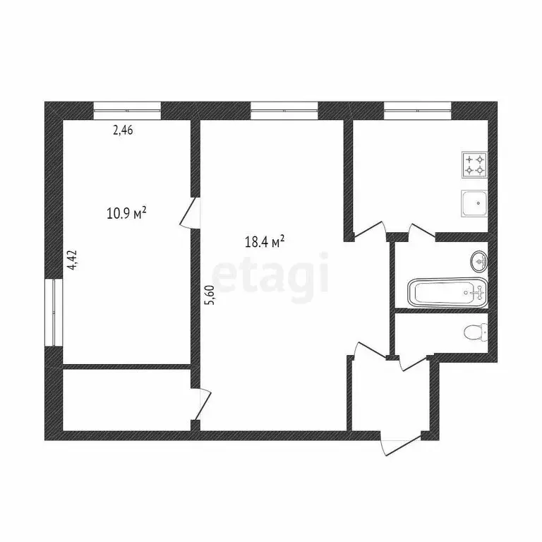 2-комнатная квартира: Тюмень, улица Республики, 158 (42 м) - Фото 1