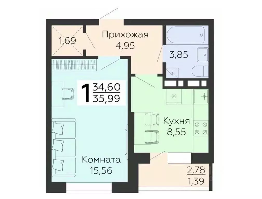 1-к кв. Крым, Саки Апартаментов Тамерун комплекс,  (35.99 м) - Фото 0