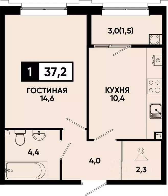1-к кв. Ставропольский край, Кисловодск  (37.2 м) - Фото 0