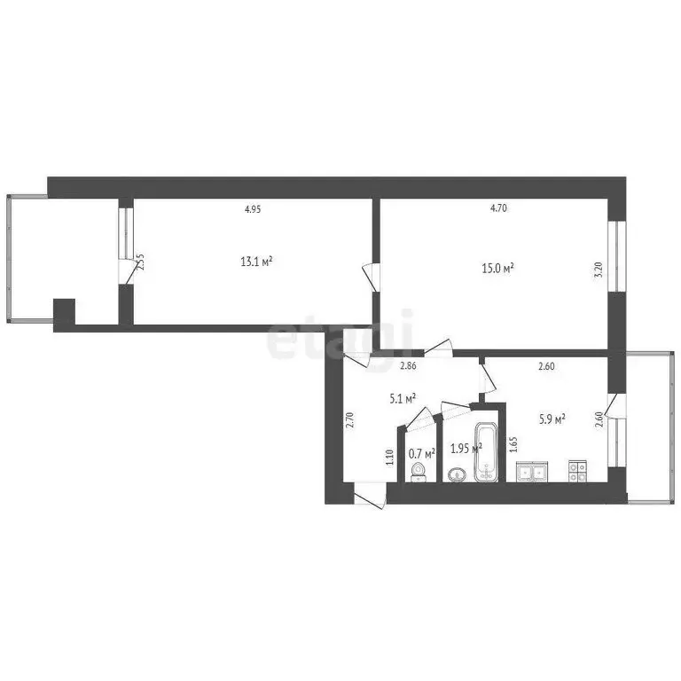 2-комнатная квартира: Нальчик, улица Шортанова, 5 (44.2 м) - Фото 1