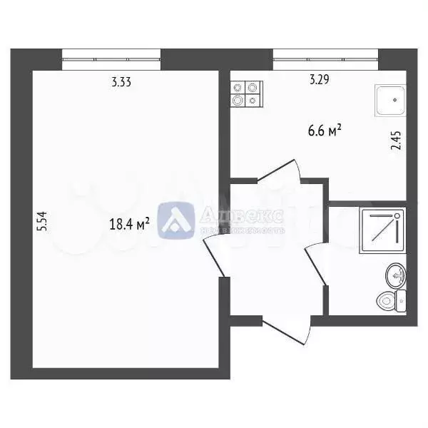 1-к. квартира, 31,7 м, 2/5 эт. - Фото 0