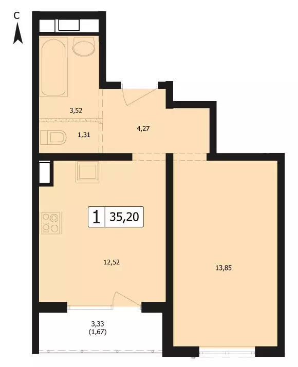 Продаётся 1-к квартира, 35.2 м - Фото 1