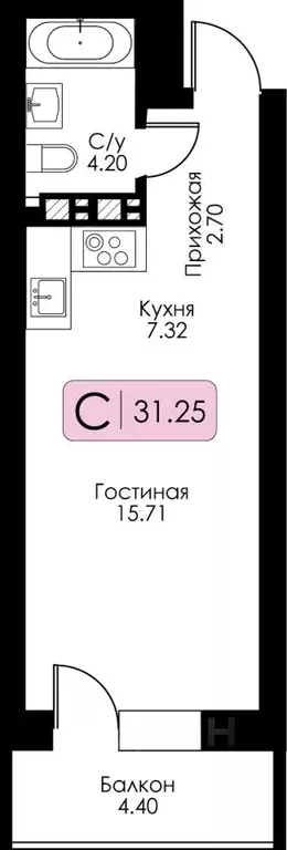 Студия Тверская область, Тверь Урбан Парк жилой комплекс (31.25 м) - Фото 0