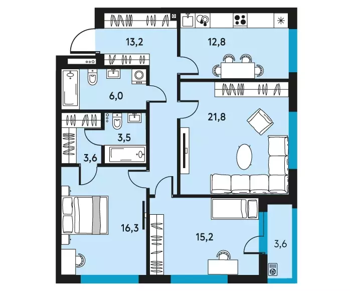 3-к квартира, 94.2 м - Фото 0