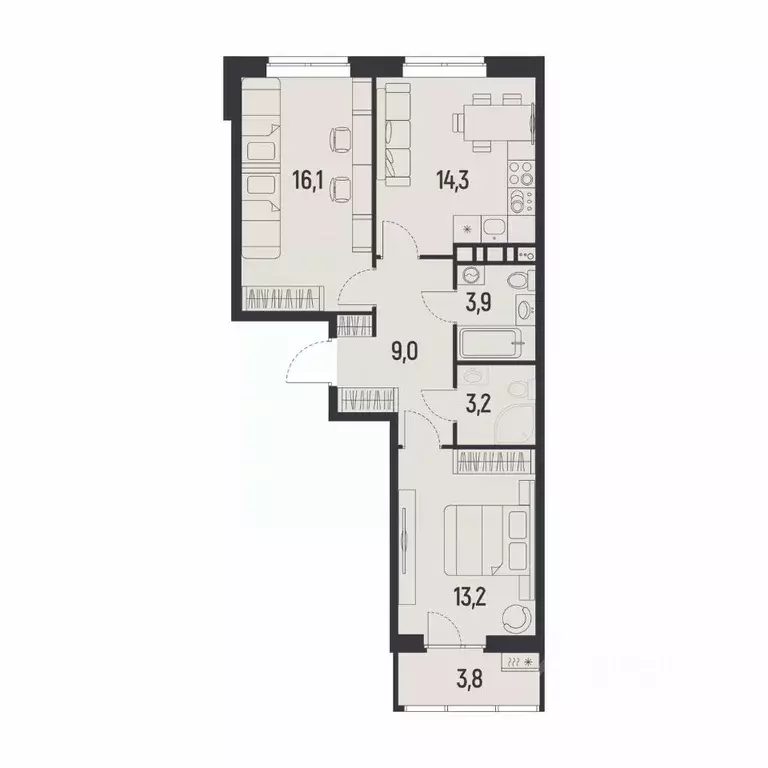 2-к кв. Пермский край, Пермь Ераничи мкр,  (61.6 м) - Фото 1