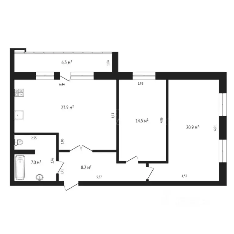 2-к кв. Тюменская область, Тюмень ул. Станислава Карнацевича, 14к1 ... - Фото 1
