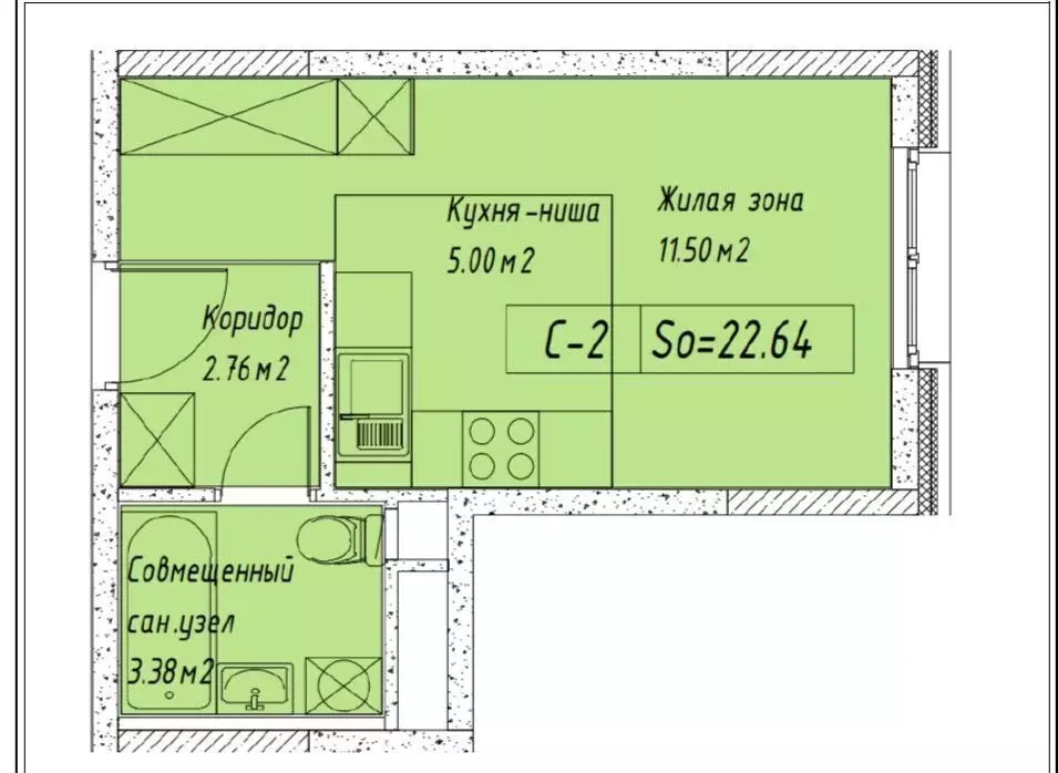 Студия Москва ул. Корнейчука, 27 (22.0 м) - Фото 0