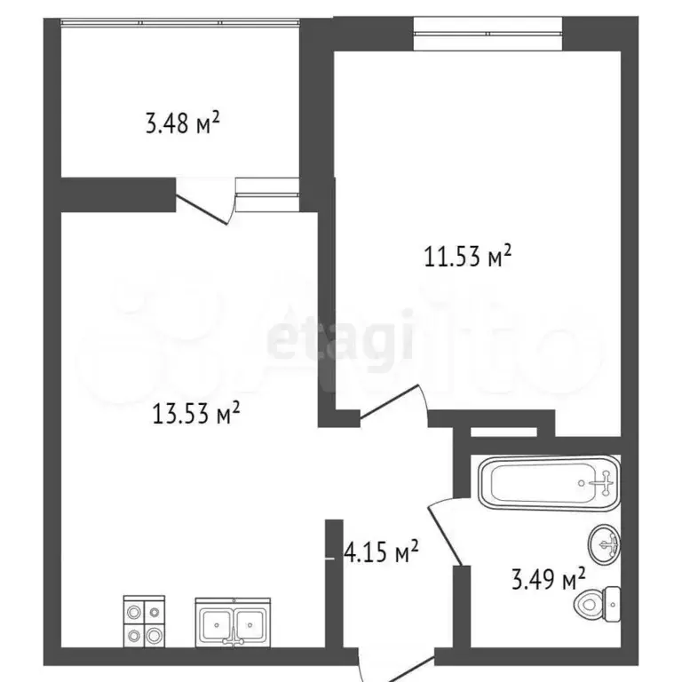 1-к. квартира, 34,4 м, 11/20 эт. - Фото 1