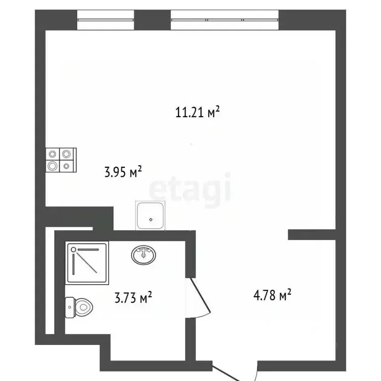 Студия Тюменская область, Тюмень ул. Юрия Рогачева, 9к2 (23.3 м) - Фото 2