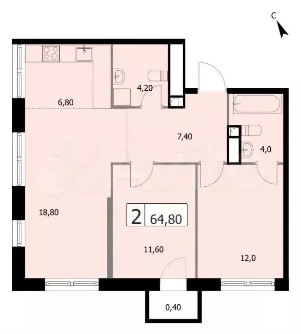 2-комнатная квартира: Москва, 3-я Гражданская улица, 35с2 (64.8 м) - Фото 1
