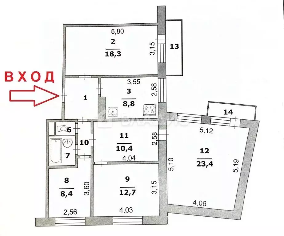 4-к кв. Белгородская область, Белгород ул. Губкина, 24к3 (93.1 м) - Фото 2