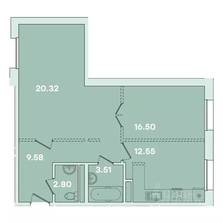 2-к кв. Иркутская область, Иркутск ул. Петрова, 16 (65.24 м) - Фото 1